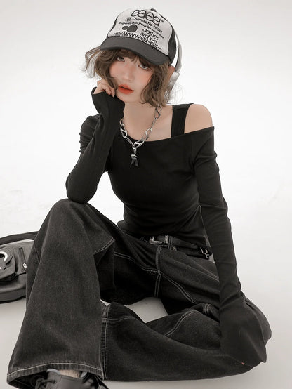 Long Piece Set Asymmetrical Shoulder American T Mode One Two