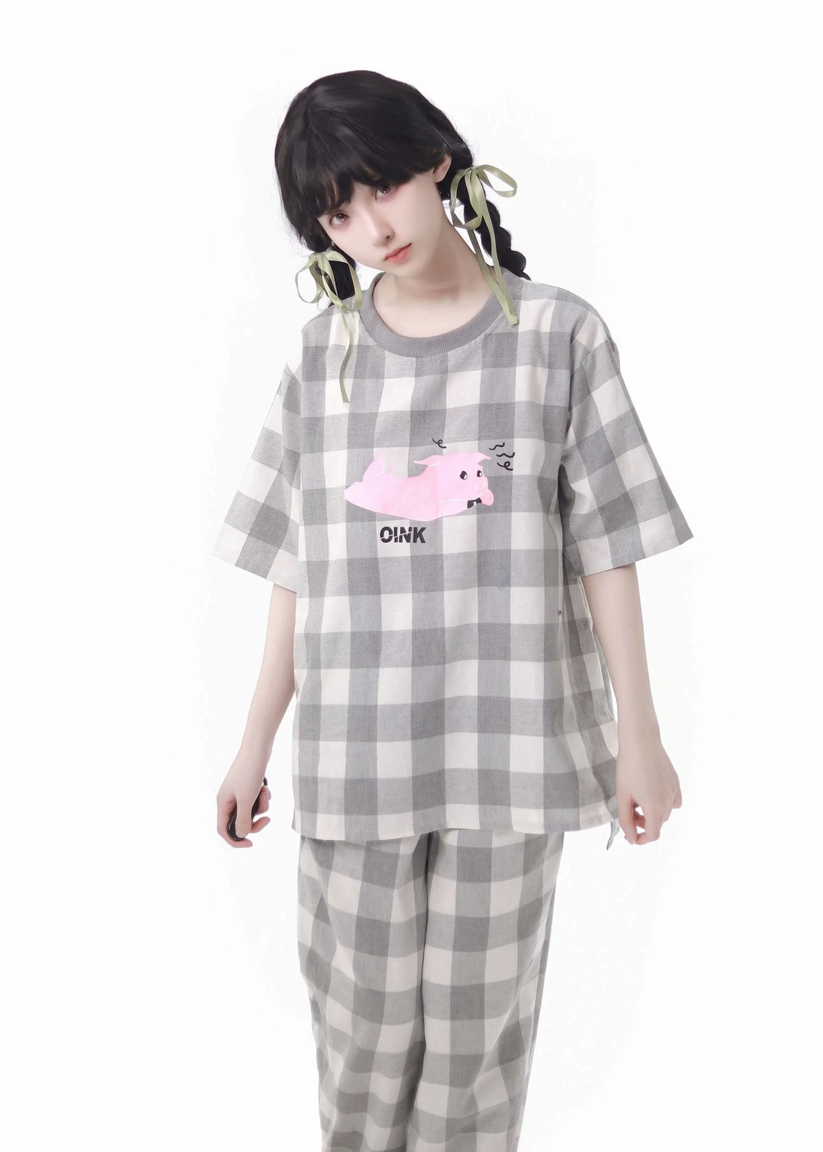 Weicher Baumwoll-Pyjama, Loungewear, lässiges Karomuster
