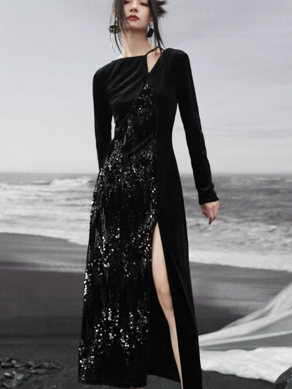 Kleid Nischenschlitz Glitzer Design Samt