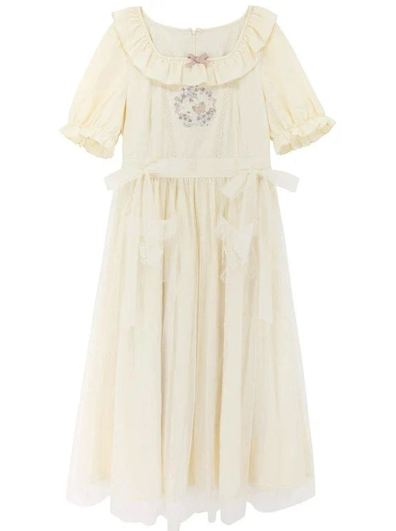 Ruffle Bow Double Dress Collar