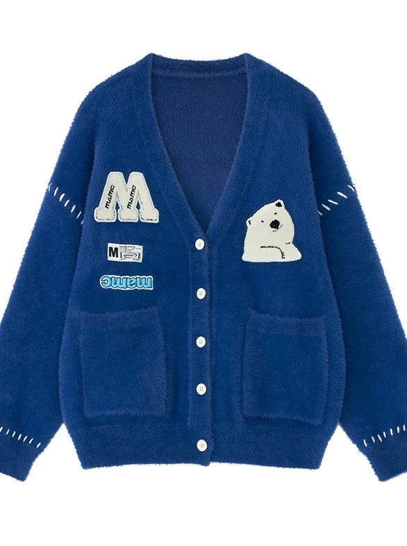 ポーラーVネックベアロゴカーディガン