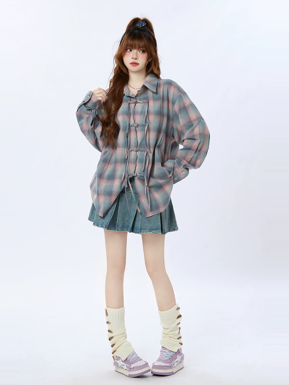 シャツ レインボーチェック ルーズチャイナ