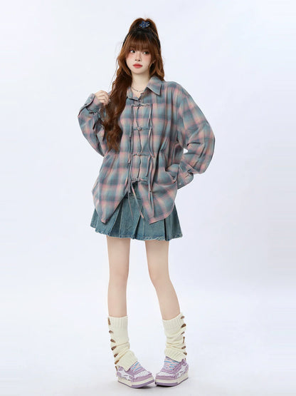 シャツ レインボーチェック ルーズチャイナ