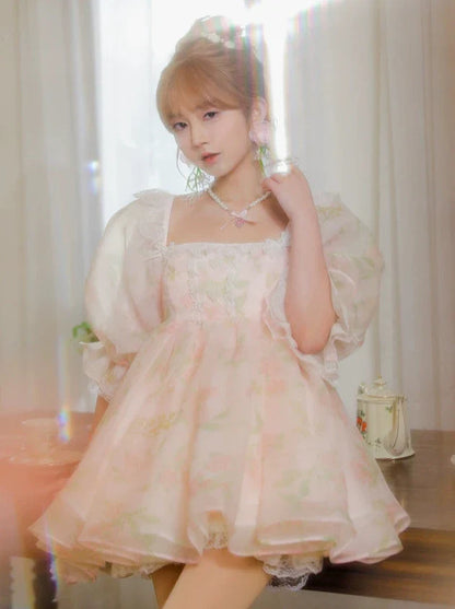 プリンセススクエ​​アピンクネックオーガンザドレス