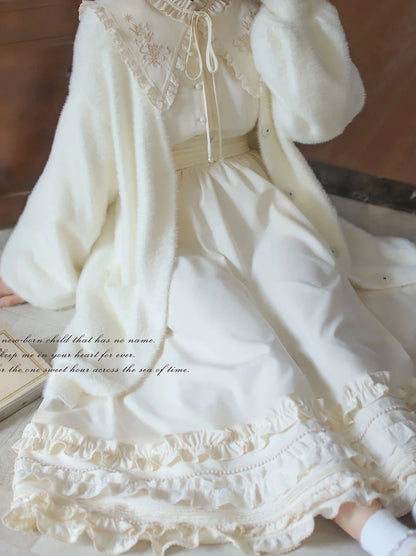 リボン ヴィンテージ フレンチウエスト ドレス 刺繍 ロマンチック