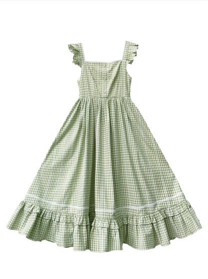 Collar Dress Shirt Ribbon Check + Set Ruffle French Shoulder Green Ruffle Forest