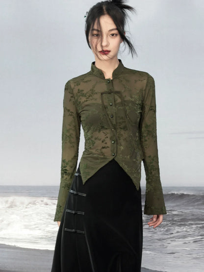 Transparentes asymmetrisches Top im Retro-Stil