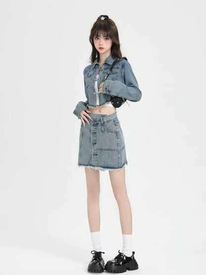 Retro Jacket Skirt Denim + Short American