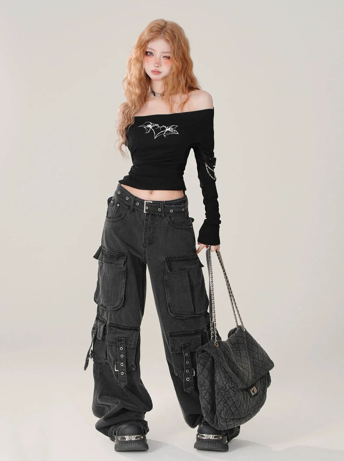 Denim Cargo Dark Pants Cool Black Knight