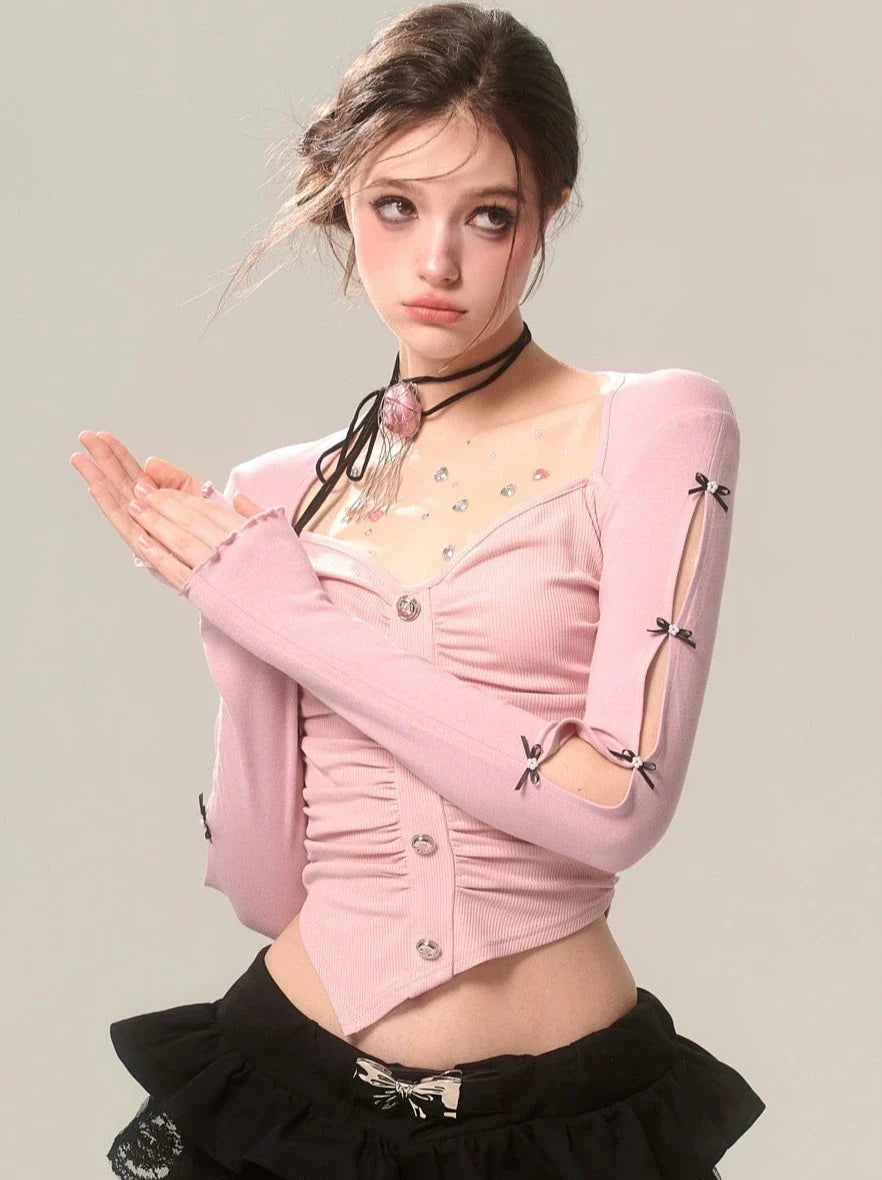 Romantic Sleeve Ribbon Top Shimmer