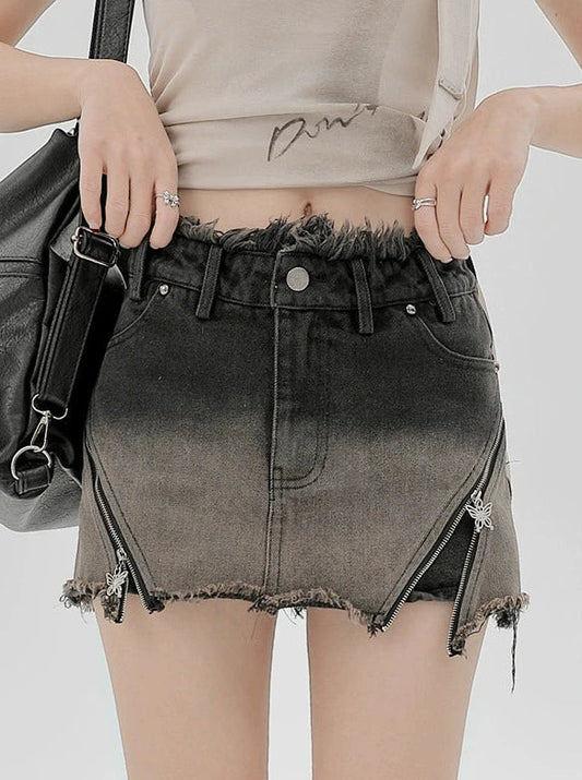 Shorts im amerikanischen Stil mit Farbverlaufsrock aus Denim