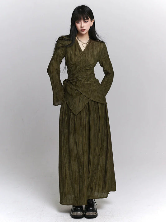 Lockerer + langer Taillenrock Top Retro Dark