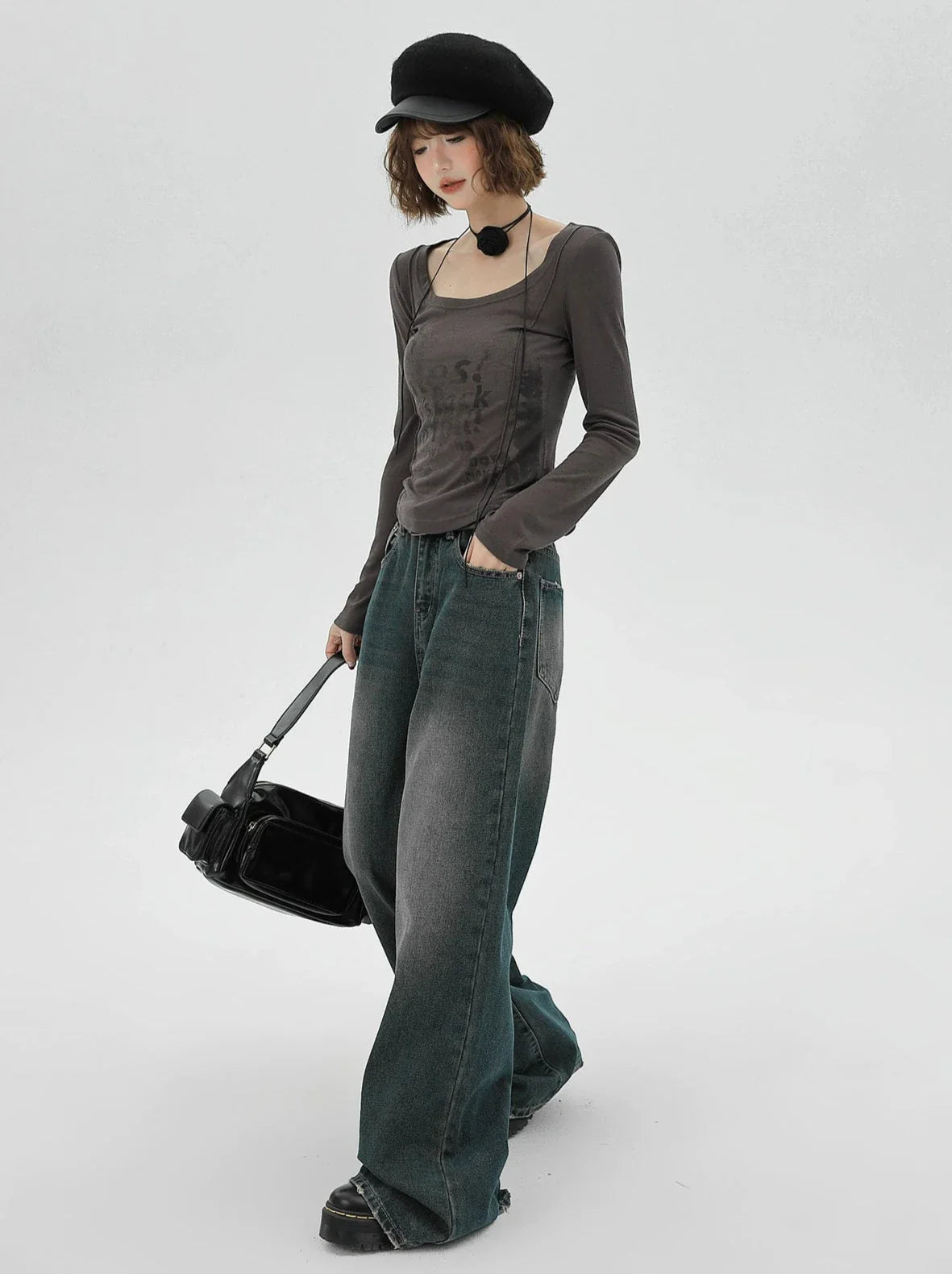 American Slim Retro Long Letter Grey T