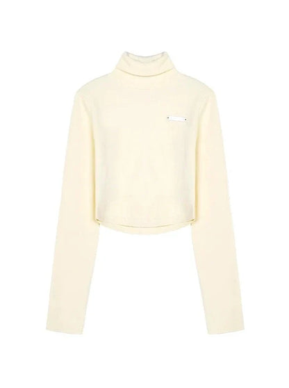 ワンポイントネックハイスリムトップス