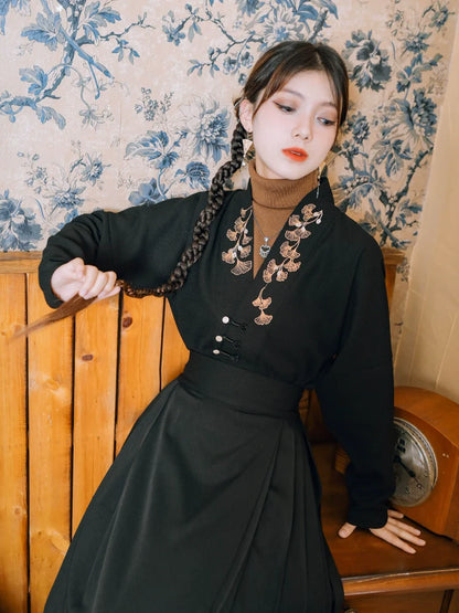 トップVネックチャイナ刺繍ジャケットリーフ