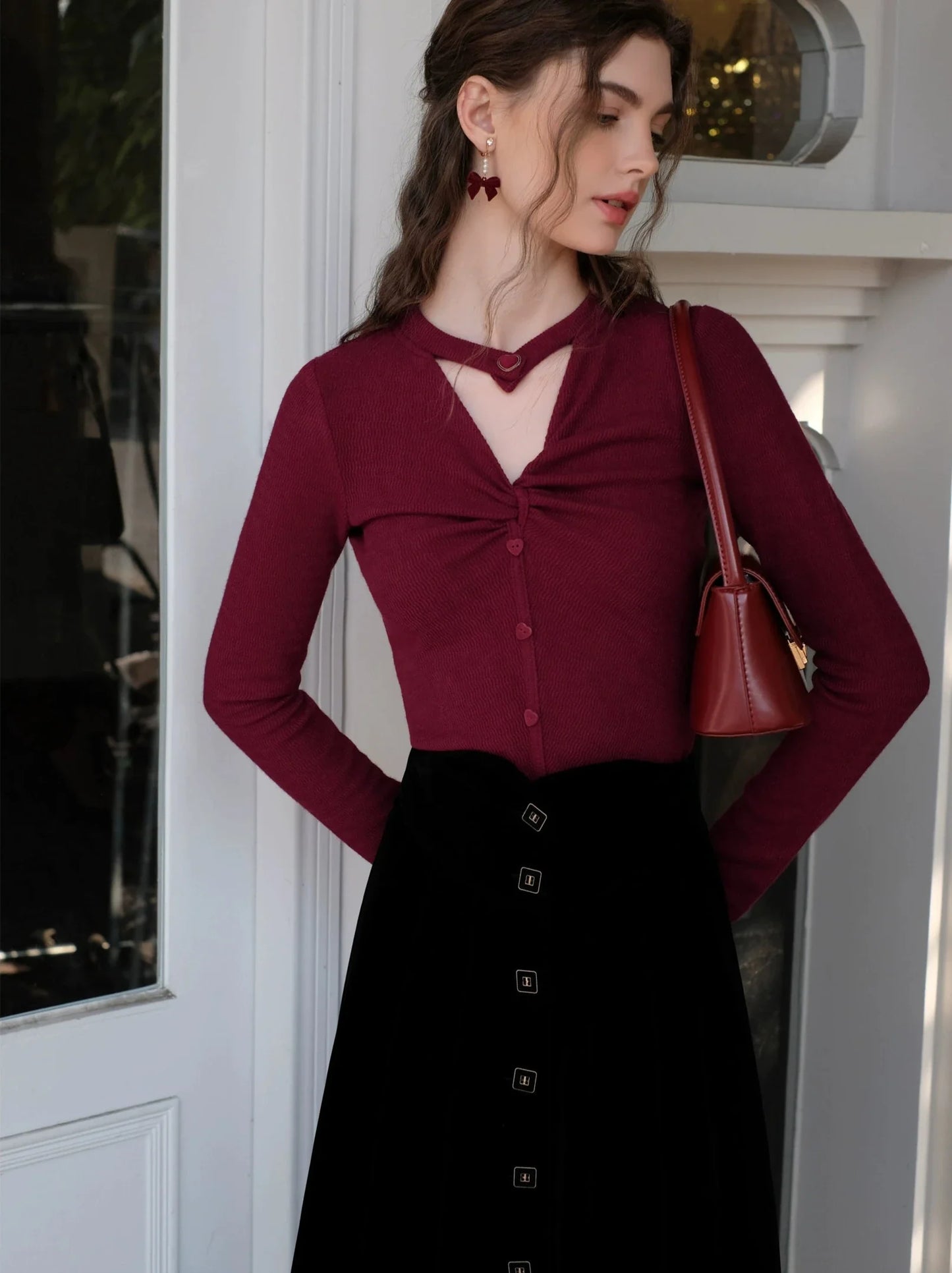 Schwarzer französischer Rock aus gedrehtem Strick „Love“