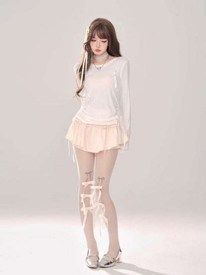 Süßes T-Shirt mit langem Band und Kordelzug