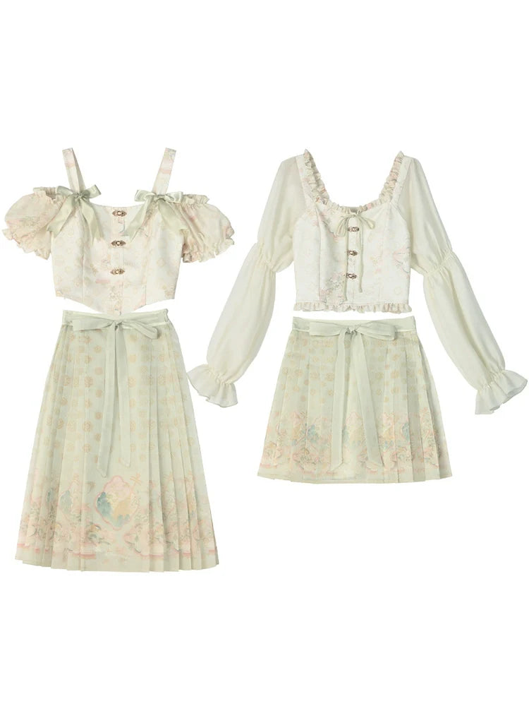 シフォンライトチャイナグリーンフローラルセットアップ