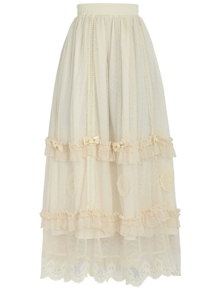 Rock Shirt Spitze Wald Französisch Stufen Aprikose