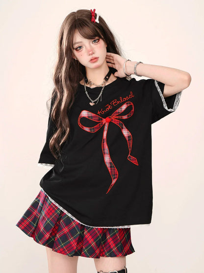 Loose T-Shirt Ribbon Lace Party