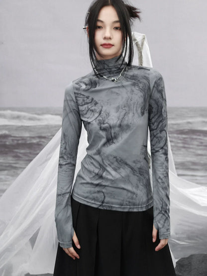 Halshoch Dunkles Marmoroberteil Slim