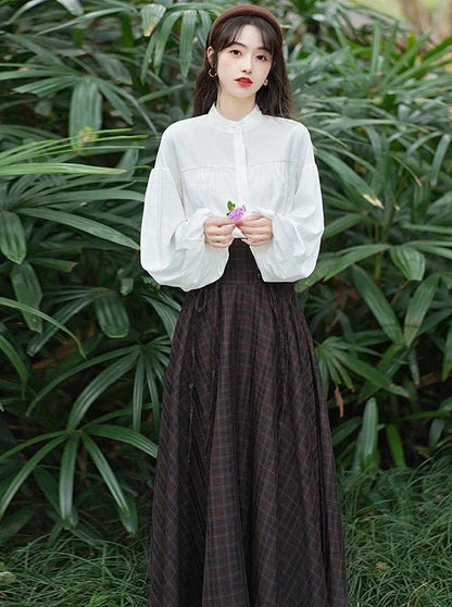 ピュア+スカート ホワイト レースアップ チャックブラウス