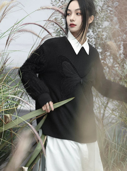 Stricken Dunkler Schmetterling Gespleißt Romantisch Locker