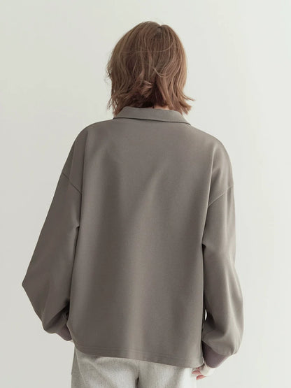 レースアップネックルーズトップポロ