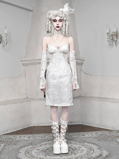 ホワイトストラップ スリーピング スリム ジャカード ダークアリス ゴシック ドレス サスペンダー