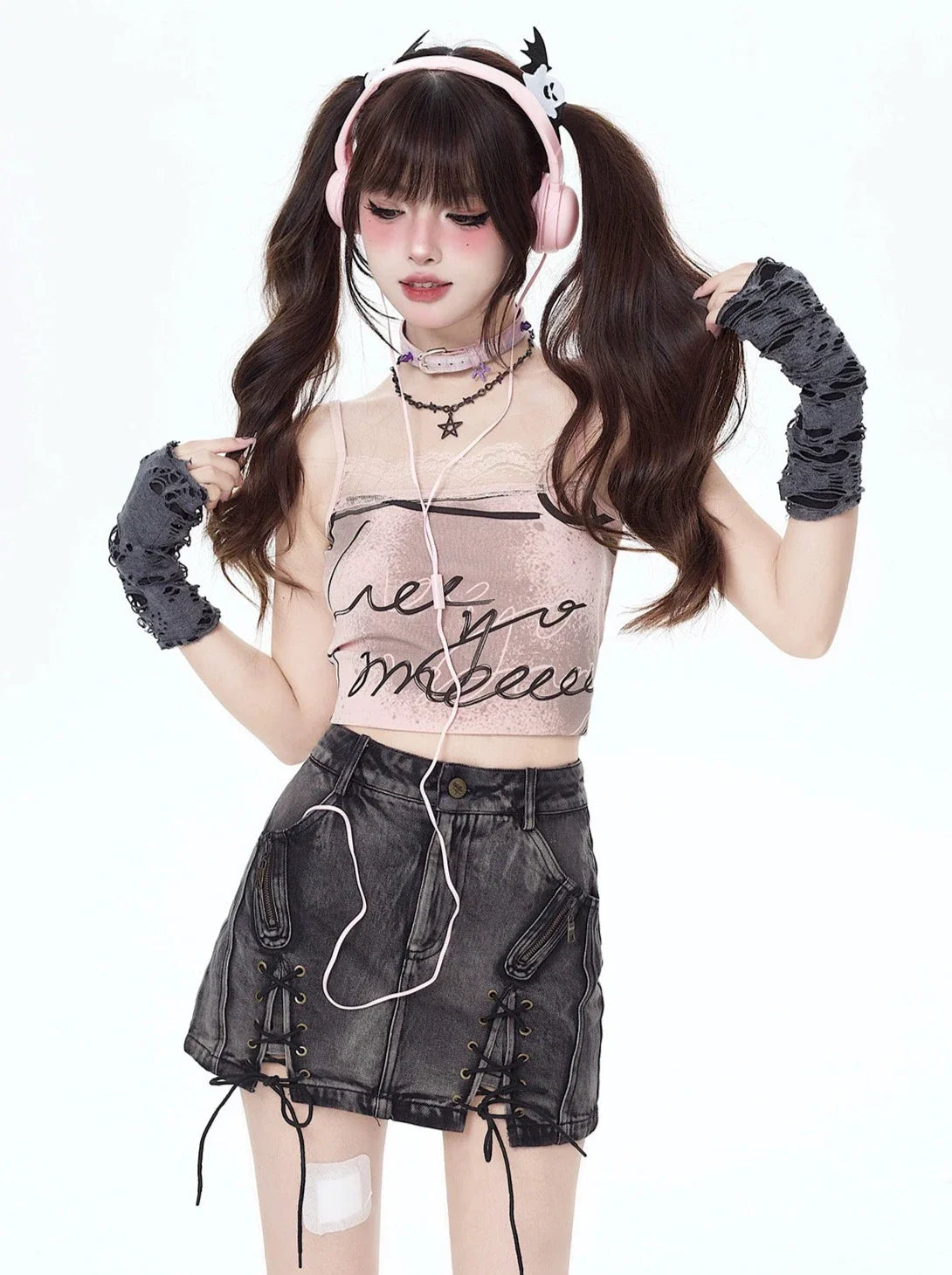 Nischen-Retro-Rock-Design, taillenhoher Denim