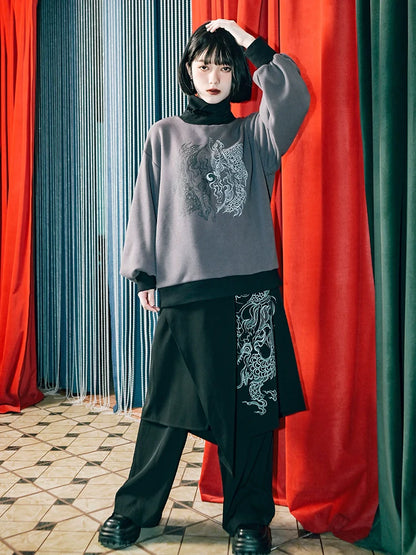 Zweiteilige Faux-Splicing-Hose mit weitem Lagen-Drache