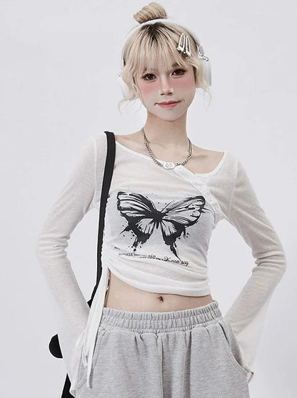 Top Butterfly Short Y2K Raffung