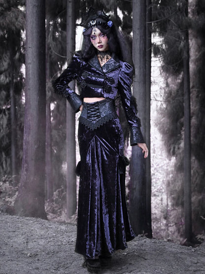 Gothic Long Skirt Ribbon Luna Velvet Slim