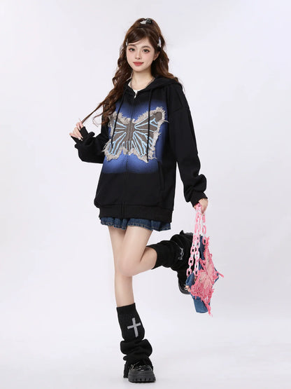 Art Illustration Mode Hoodie Butterfly Over