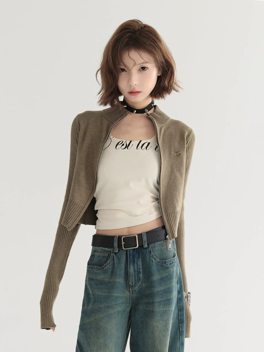 Top Collar Short Cardigan Stand Knit