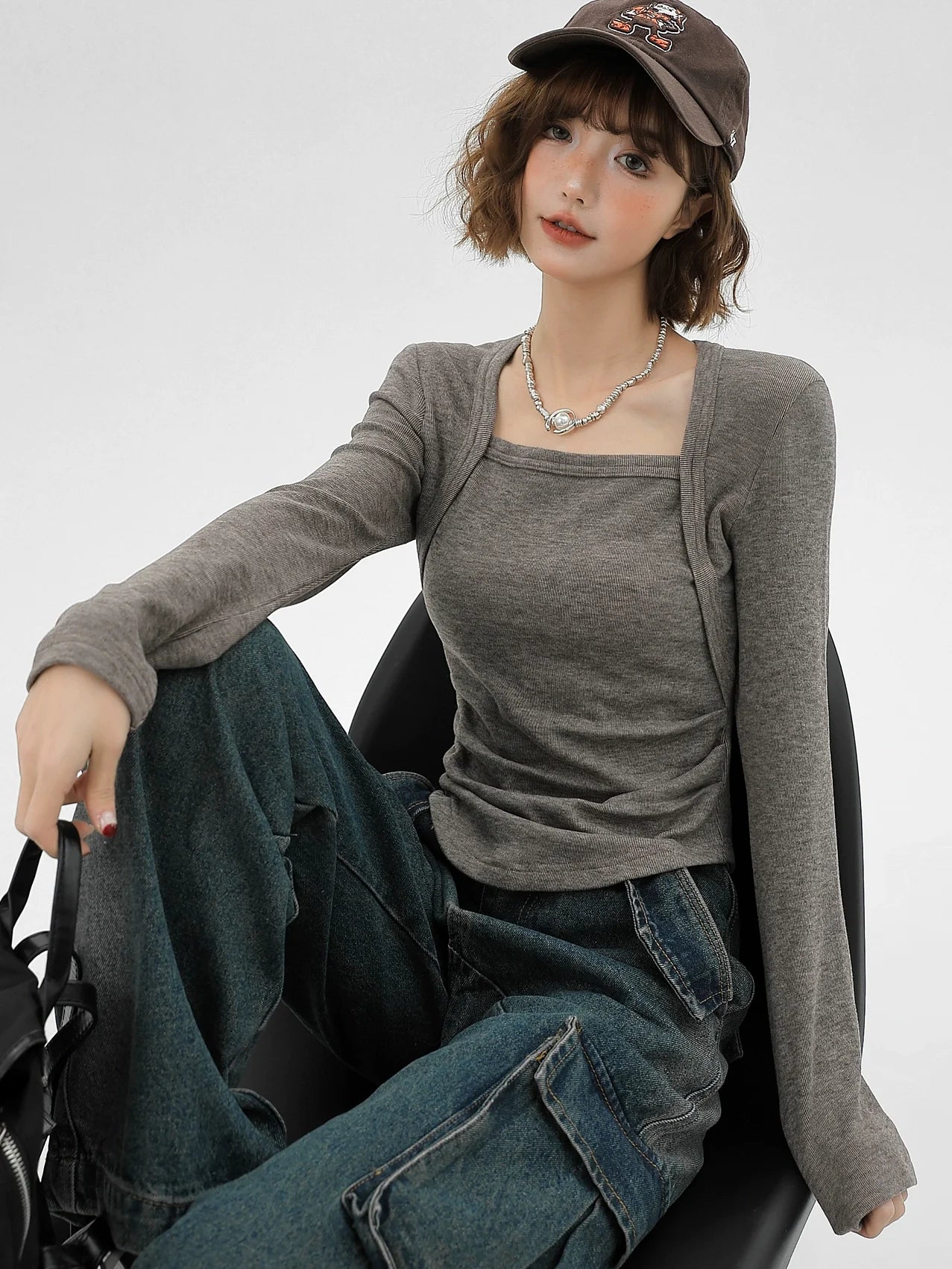 Square Korean Slim Style Long Neck T