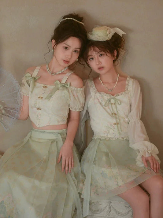 シフォンライトチャイナグリーンフローラルセットアップ