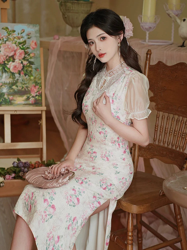 ピンキーガーリーフラワードレスレトロ