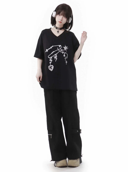 Black Pants Belt Cargo Retro-washed