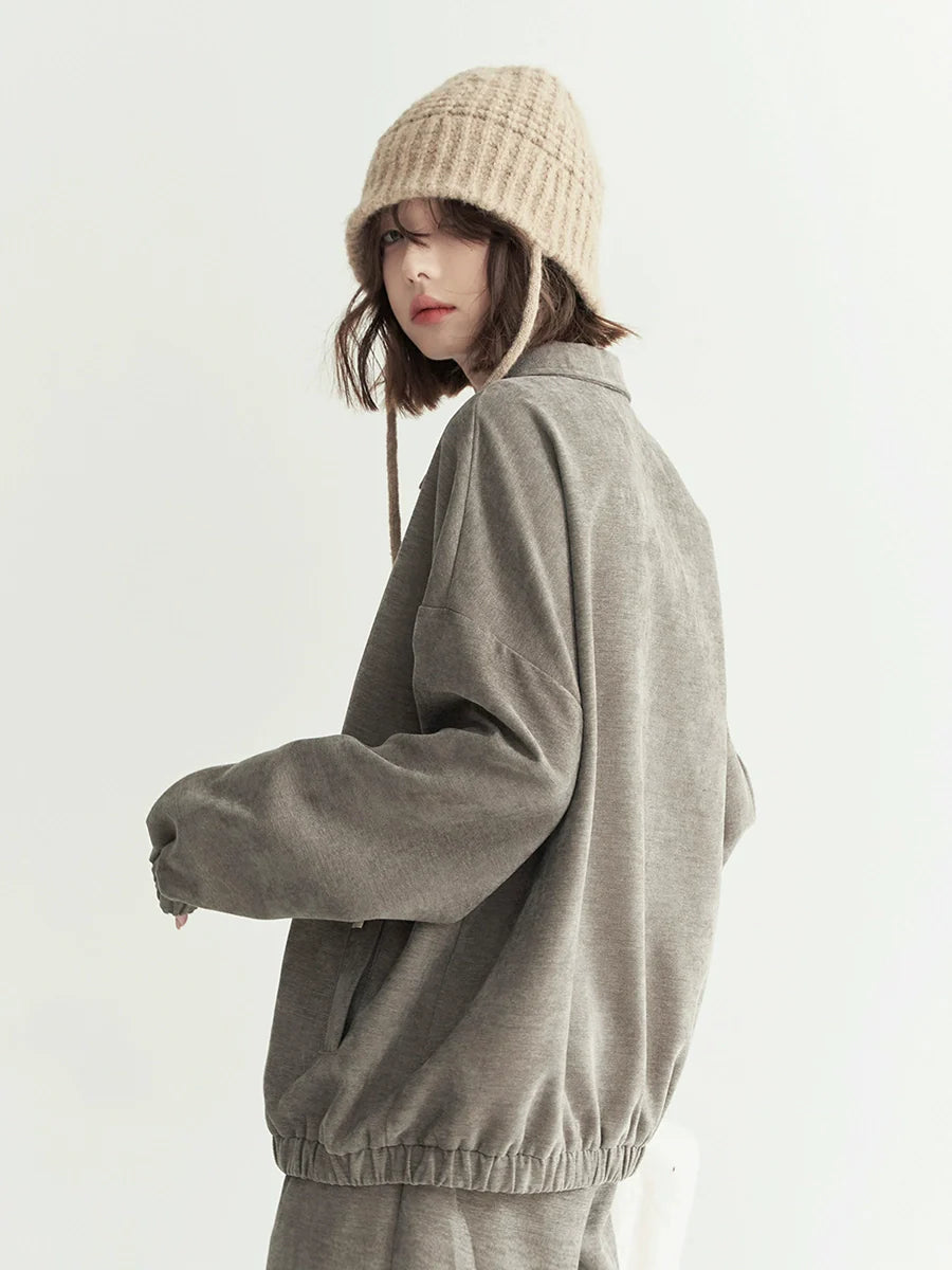 ルーズトップラペルポロ ジップアップ