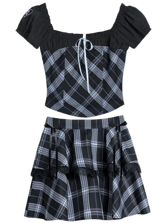 Puff Sleeve College Top Style Skirt