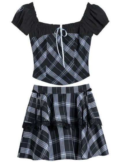 Puff Sleeve College Top Style Skirt