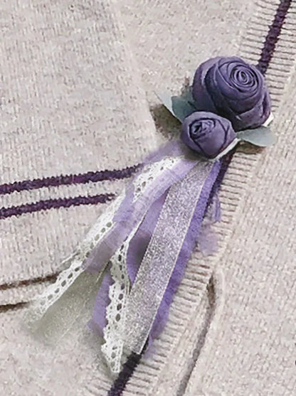 襟フリルリボン和風+レトロシャツコサージュスリーブニットカーディガンドレスベストスタンド