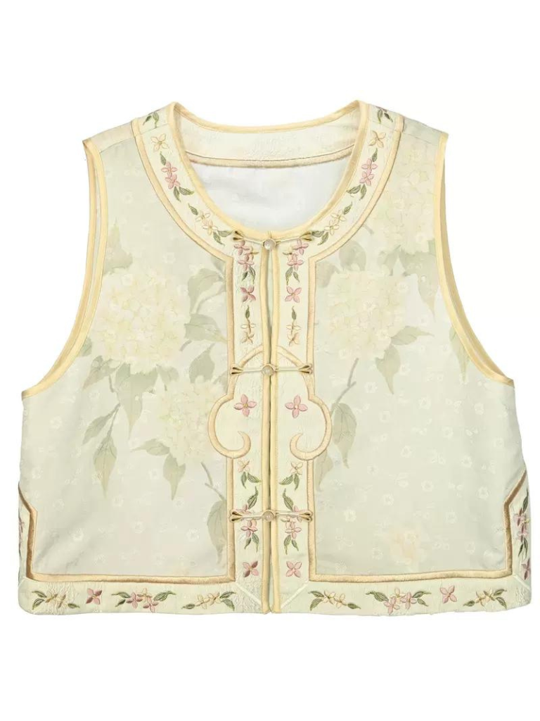 Chinese Shirt + Skirt + Jacquard Sleeve Vest Puff