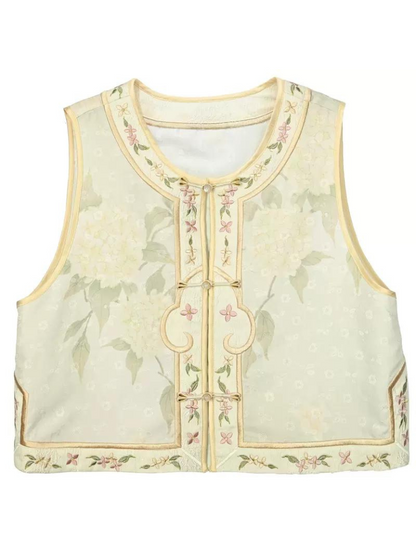 Chinese Shirt + Skirt + Jacquard Sleeve Vest Puff