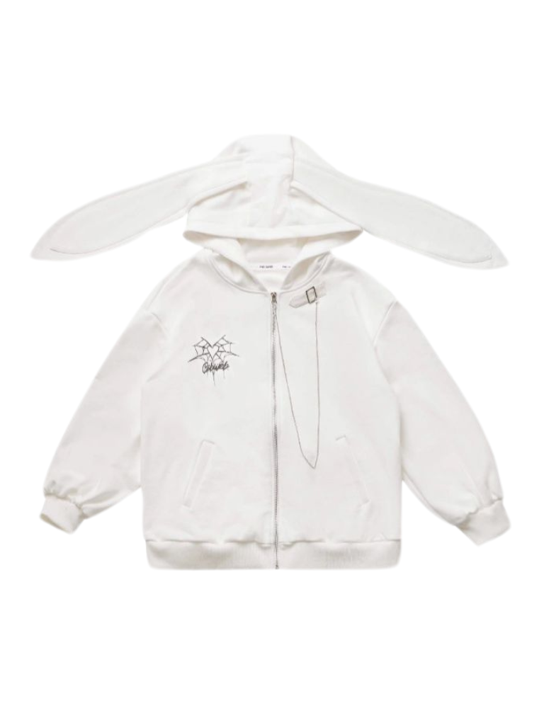 Spider Chain Slim Strap Hoodie Web Rabbit Ear