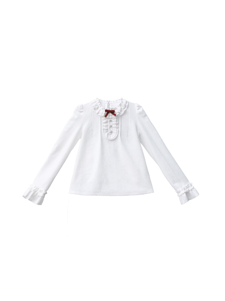 Poem Weave White Feather Dress Innershirt Rose Corsage + Ruffle Red Ruffle Retro Jacket Suspender Rose