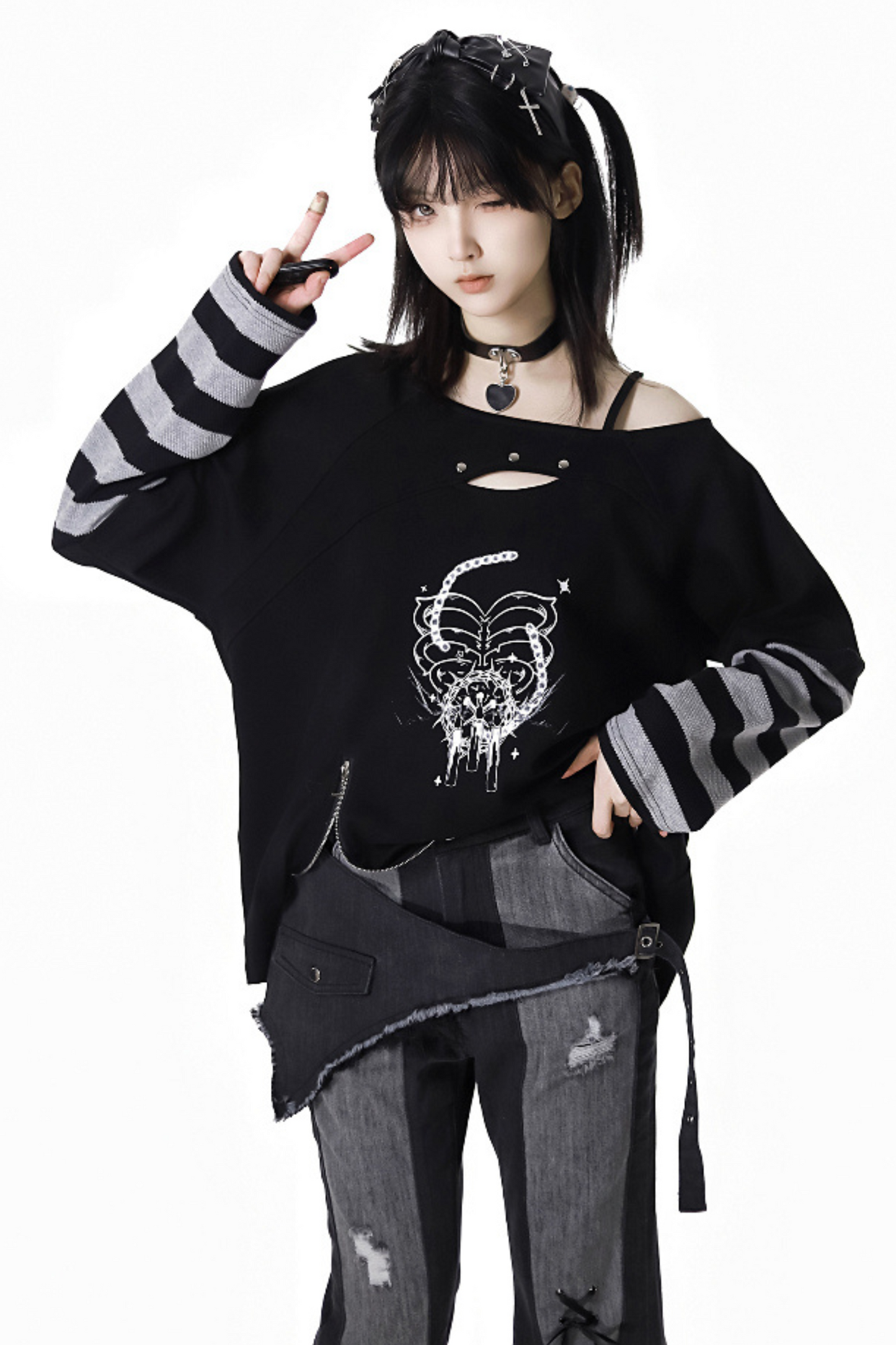 パッチワーククールボーダートップススリーブ