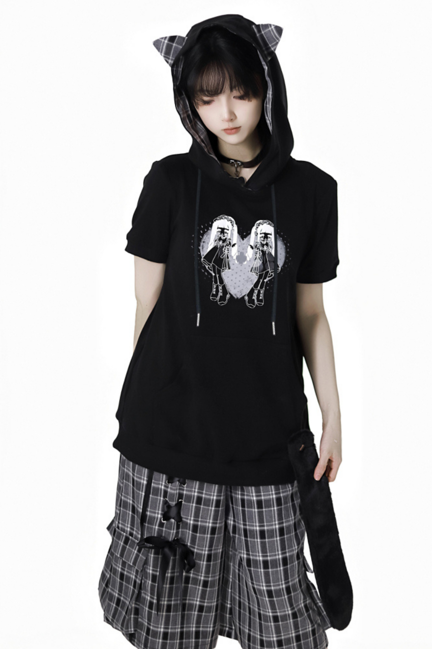 Halbes Oberteil, Hose, Hemd mit Kapuze + Karomuster