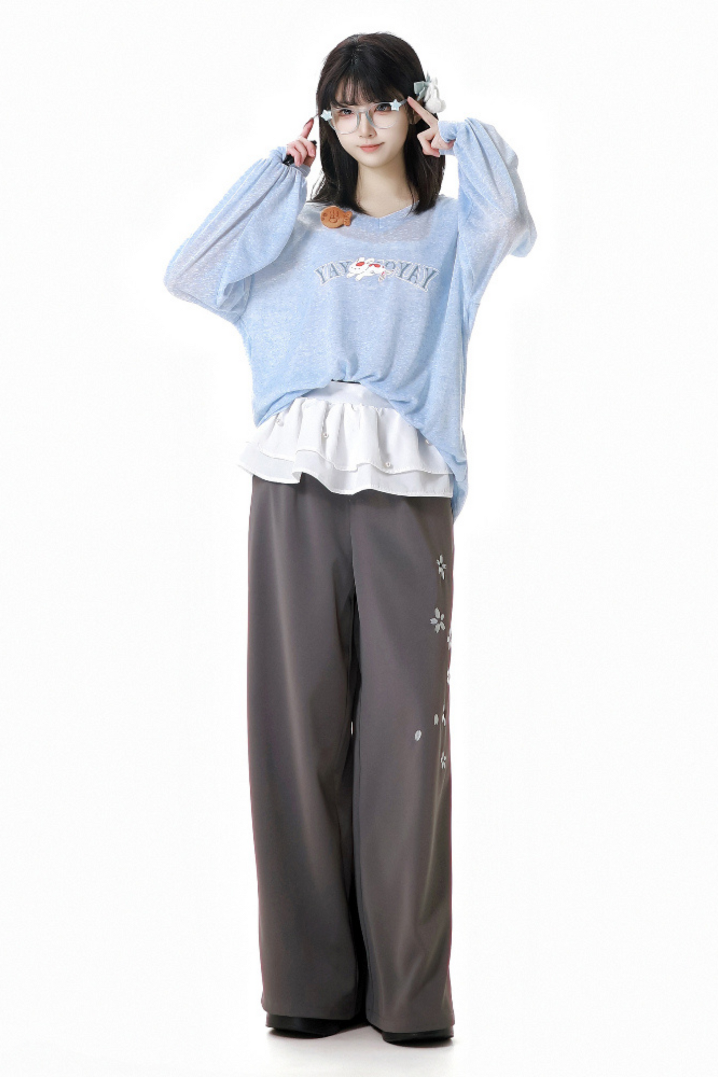 ワイドパンツ ゆったりとした軽いトップス +